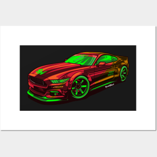 Red Mustang gt modified Posters and Art